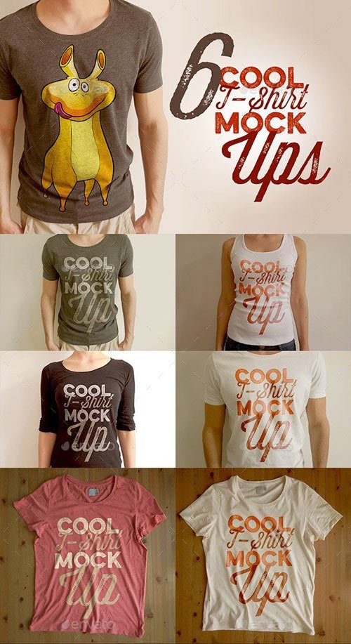 6 Retro/Vintage Style T-shirt Mock-ups