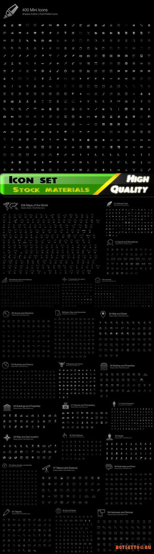 Big set of icon for web or app button on black background 25 Eps