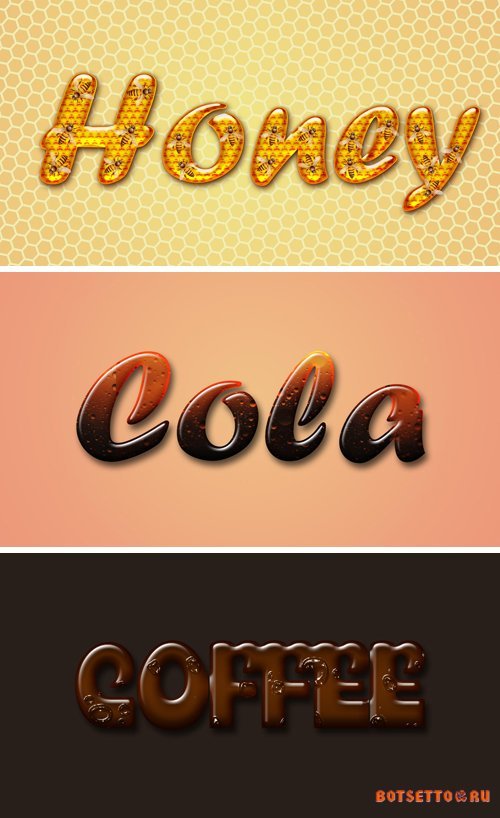 Photoshop Text Styles - Honey, Cola, Coffee