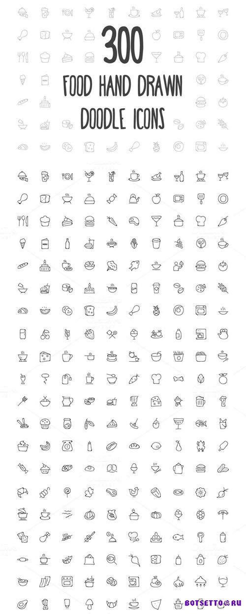 300 Food Hand Drawn Doodle Icons