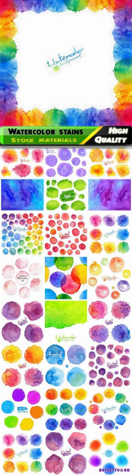 Bright rainbow colors watercolor painted stains 25 Eps