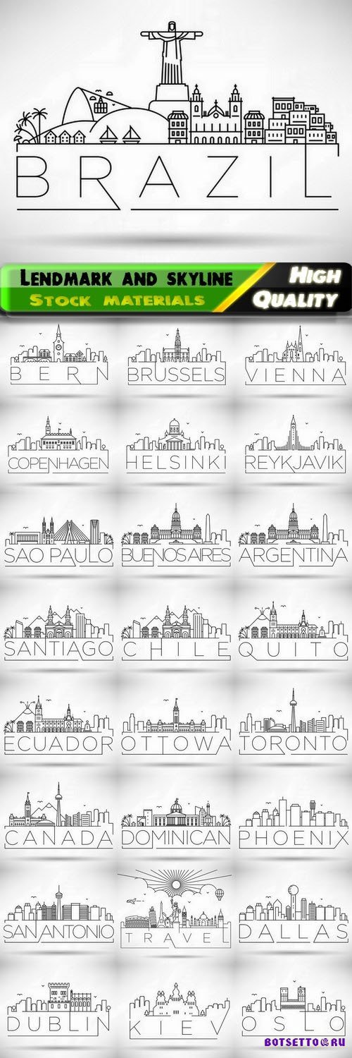 Line world cities architecture lendmark and skyline 3 25 Eps